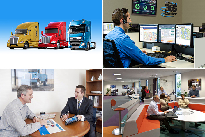 Collage picture of employees, trucks and locations